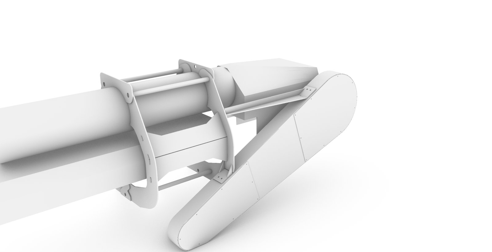 Closer shaded 3D view of the relocated drive, saddle yoke and guard.