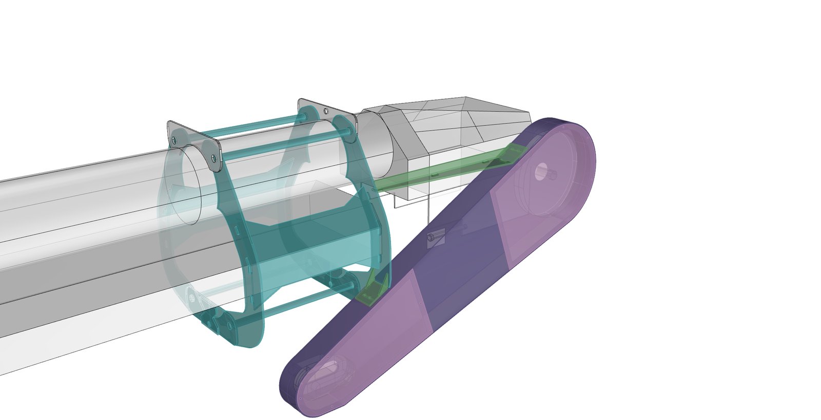 Transparent 3D view showing the sheave and belt enclosed inside the guard.