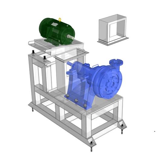 Exploded 3D view of the pump stand assembly.