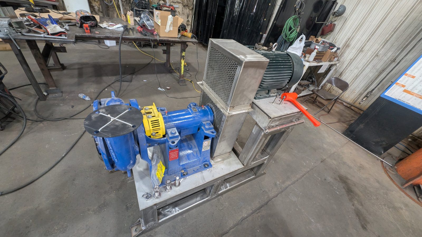 The completed stand with pump, motor and guard fitted.