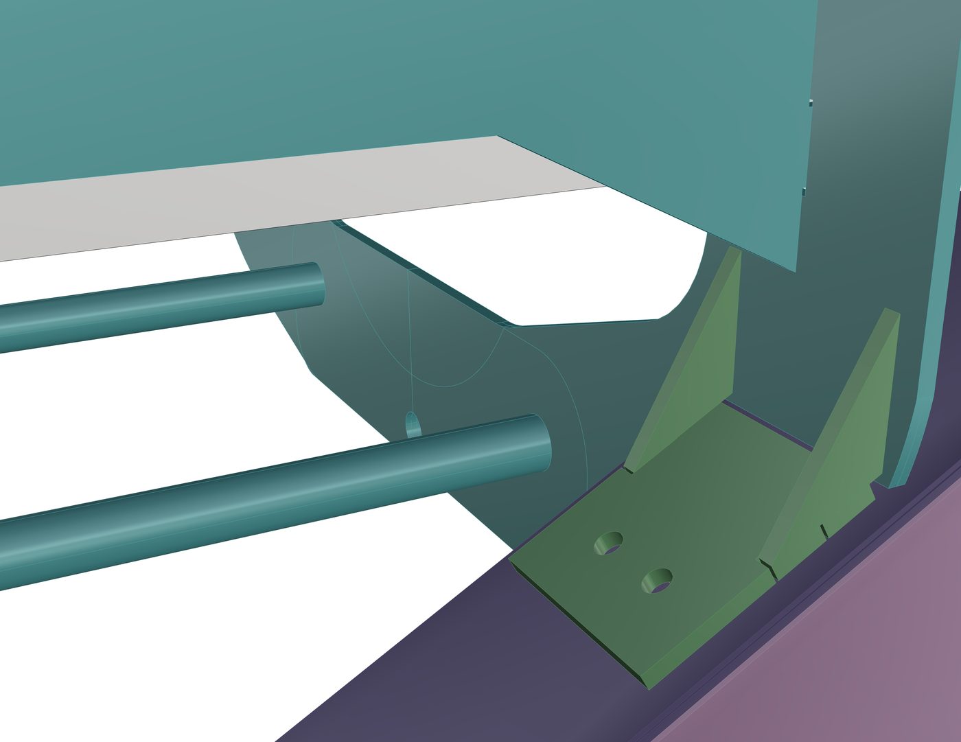 The same bracket seated in the assembly between the guard and the saddle yoke.