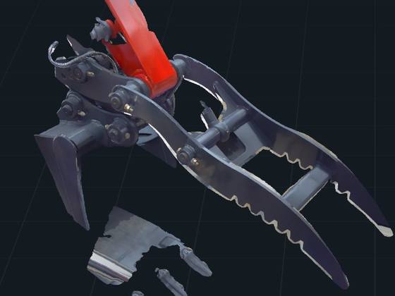 3D scan mesh of an excavator arm and thumb.